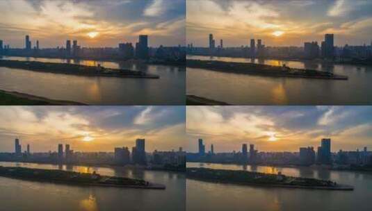 湖南长沙橘子洲头日出航拍摄影4K视频高清在线视频素材下载
