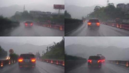 下雨天开车行驶在高速公路暴雨驾驶车辆交通高清在线视频素材下载