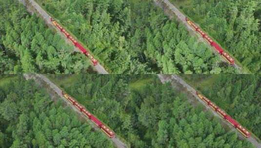 航拍森林小火车旅游列车高清在线视频素材下载