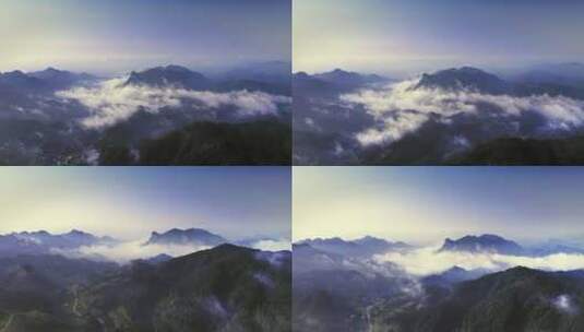 航拍清晨的大山乡村云雾缭绕高清在线视频素材下载