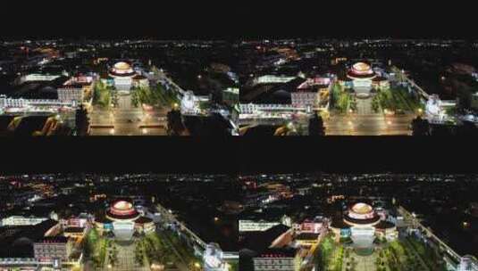 云南丽江文化艺术中心夜景灯光航拍高清在线视频素材下载