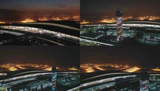 青岛胶东国际机场夜景航拍高清在线视频素材下载