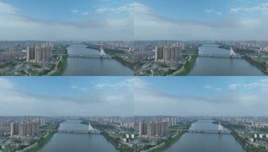上饶市信江航拍上饶大桥信江两岸河流风光高清在线视频素材下载