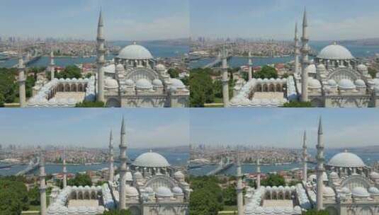 向左平移穿过伊斯坦布尔的蓝色清真寺及其山顶景观高清在线视频素材下载