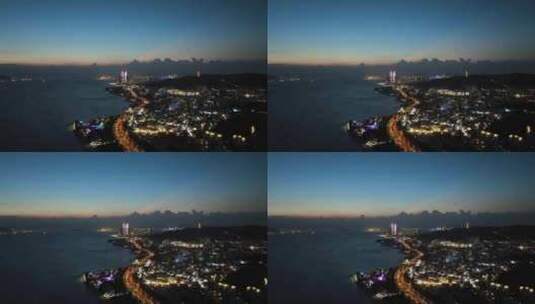 厦门环岛路夜景航拍海滨城市风光双子塔晚霞高清在线视频素材下载