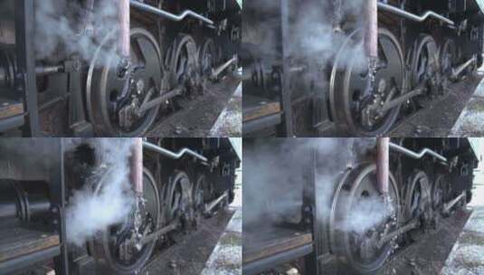 蒸汽火车前行运动的齿轮高清在线视频素材下载