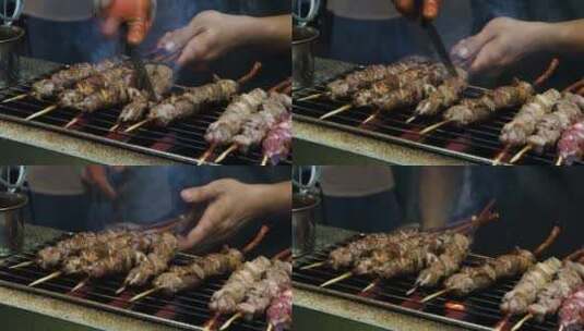 红柳枝烤羊肉串烧烤夜市升格视频高清在线视频素材下载