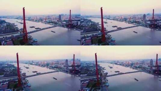 杨浦大桥轮船航拍高清在线视频素材下载