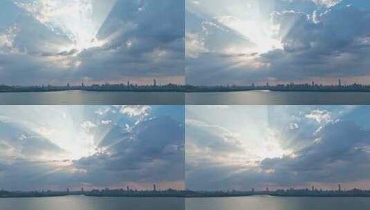 湖北武汉东湖天空太阳光线变化延时高清在线视频素材下载