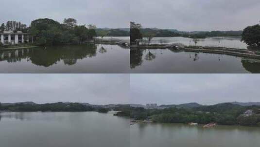 惠州西湖风景名胜区九曲桥航拍高清在线视频素材下载
