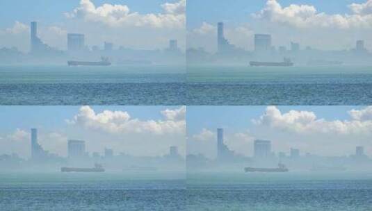 福建厦门港海面上航行的货轮高清在线视频素材下载