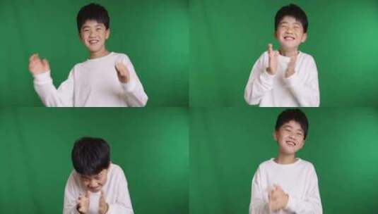 帅气的中国小男孩做手势鼓掌8K实拍高清在线视频素材下载