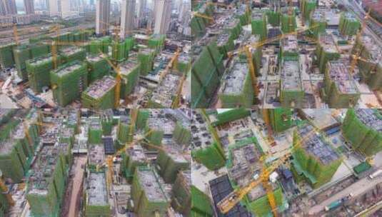 城市基建、建筑工地塔吊航拍高清在线视频素材下载