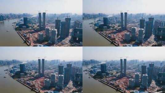 建设中的广州白鹅潭CBD延时摄影航拍高清在线视频素材下载