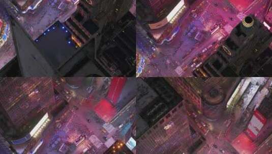 航拍纽约时代广场摩天大楼汽车行人斑马线高清在线视频素材下载
