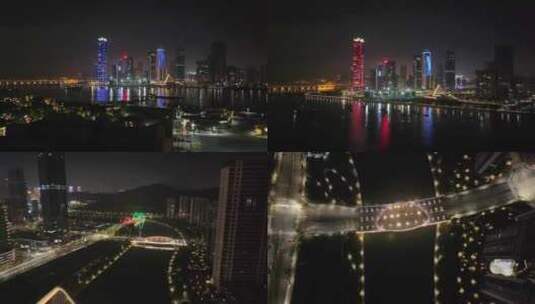 珠海横琴国际金融中心夜景航拍高清在线视频素材下载