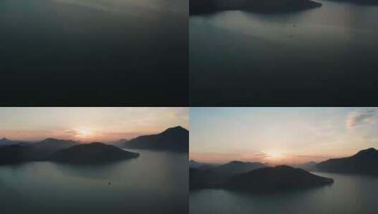 航拍杭州青山湖日出高清在线视频素材下载