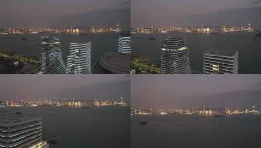 厦门市海沧区海沧大道厦门中心大厦夜景航拍高清在线视频素材下载