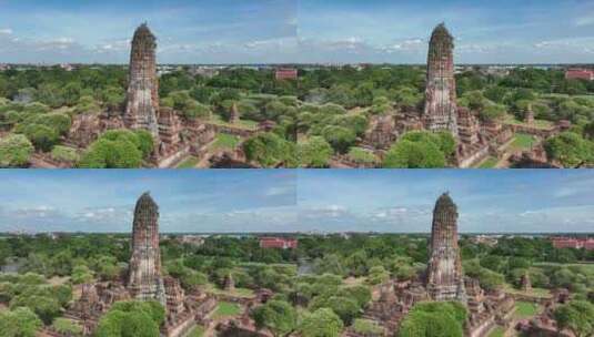 泰国大城府阿瑜陀耶遗址帕拉寺航拍高清在线视频素材下载