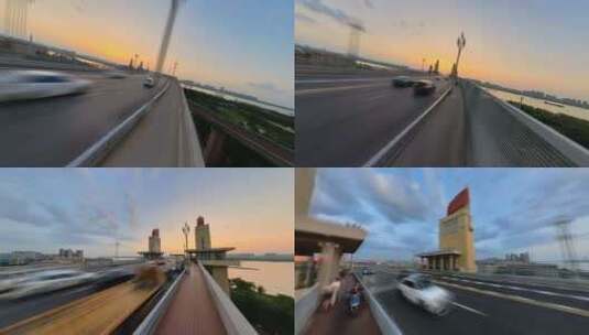 在南京长江大桥桥上穿梭飞行第一视角高清在线视频素材下载