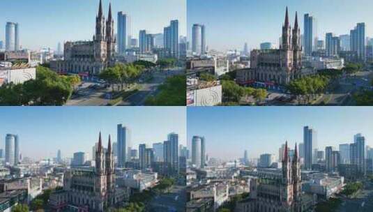 宁波市天一广场天主教堂城市环境高清在线视频素材下载