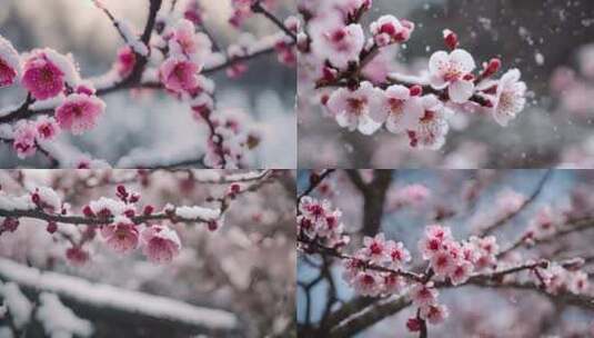 梅花寒梅唯美梅花雪中梅冬至立冬梅花特写高清在线视频素材下载