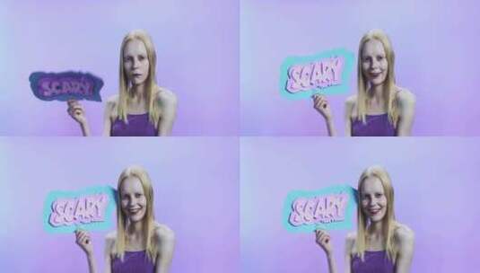 令人毛骨悚然的吸血鬼女人拿着万圣节装饰海高清在线视频素材下载