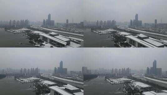 武汉汉阳区琴台大剧院雪景航拍高清在线视频素材下载