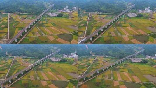 田野间的高铁线路航拍风光高清在线视频素材下载