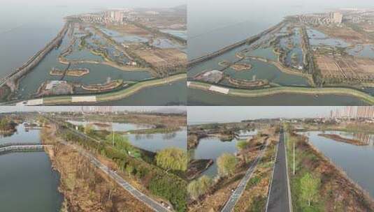 花塘河湿地4k航拍高清在线视频素材下载