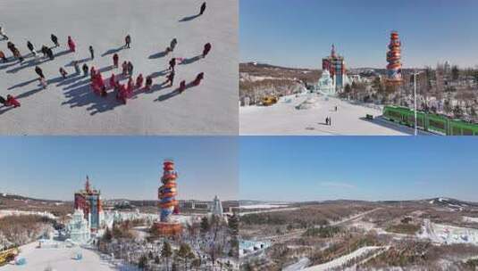 冰雪节特色冰雕建筑全景高清在线视频素材下载