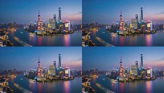 上海夜景外滩陆家嘴城市天际线航拍风光高清在线视频素材下载