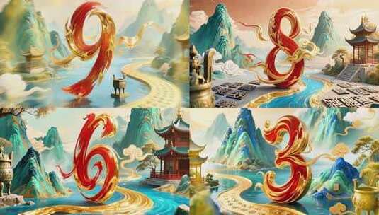 8K中国风开场倒计时国潮大气倒计时大屏高清在线视频素材下载