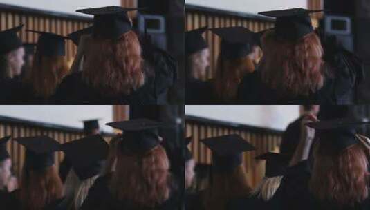 毕业典礼上女学生在调整学术帽高清在线视频素材下载