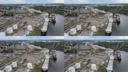 航拍工业港口区高清在线视频素材下载