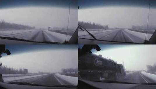 在积雪的道路上行驶的汽车高清在线视频素材下载