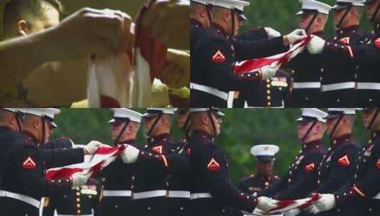 军人们折叠国旗高清在线视频素材下载