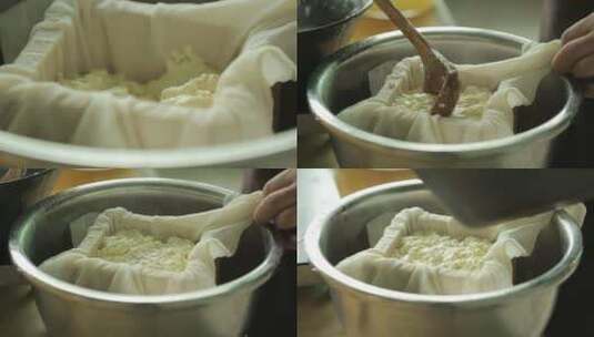 卤水点豆腐古法豆腐沉淀过滤高清在线视频素材下载