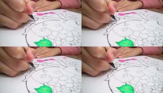微距拍摄绘画的女孩的手高清在线视频素材下载