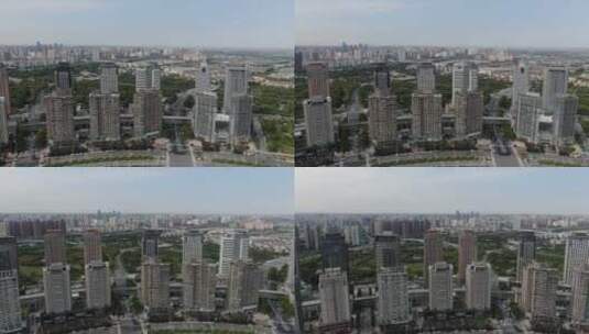 河南郑州会展中心高楼建筑航拍高清在线视频素材下载