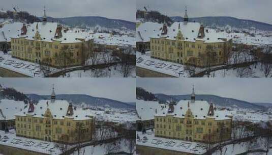 罗马尼亚布拉索夫城市雪景高清在线视频素材下载