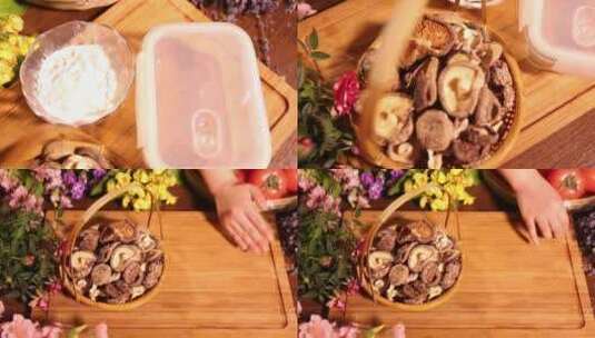 【镜头合集】面粉饭盒清洗香菇的方法高清在线视频素材下载