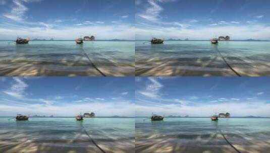漂浮在热带海岸上的小船高清在线视频素材下载