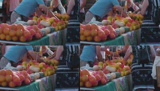水果和蔬菜摊位的慢动作视频高清在线视频素材下载
