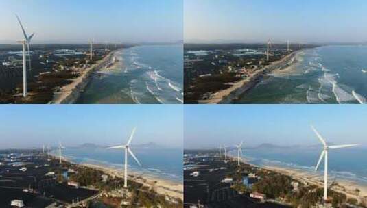 4k风力发电海边大风车东山岛风能设备实拍高清在线视频素材下载