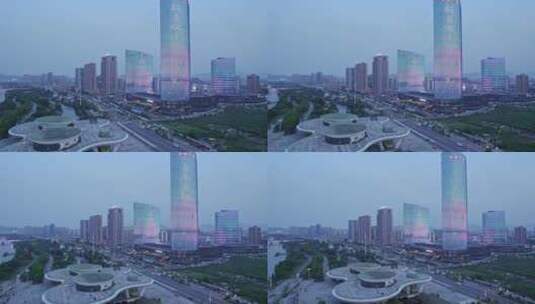 曹娥江夜景,喷泉,城市阳台,余坤国际广场高清在线视频素材下载