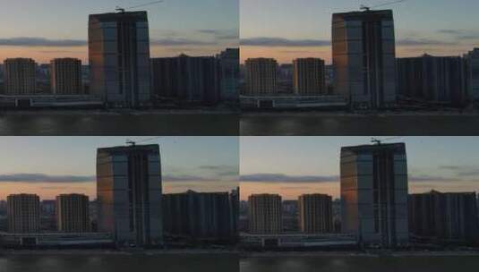 航拍湖北武汉傍晚城市剪影高清在线视频素材下载