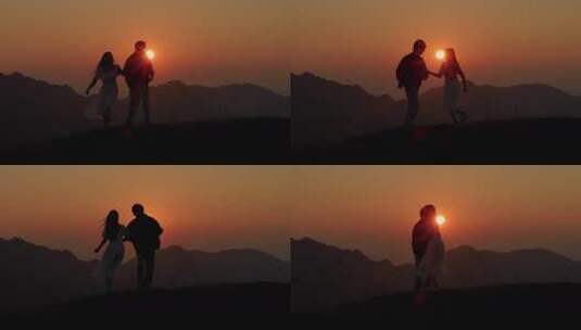 山间浪漫日落漫步高清在线视频素材下载