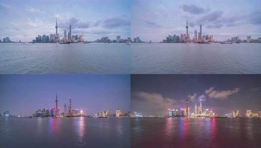 8k延时上海陆家嘴和黄浦江日转夜高清在线视频素材下载
