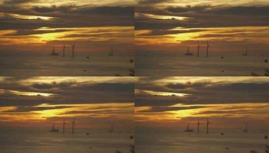 海上日出唯美天空平潭海上风车项目工程建设高清在线视频素材下载